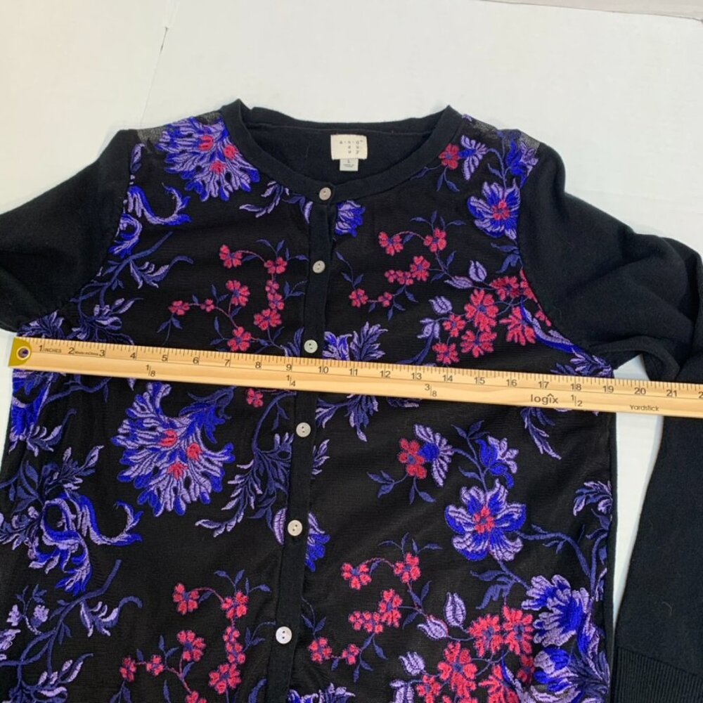 A New Day womens black and purple floral sweater size large cardigan - Picture 7 of 10